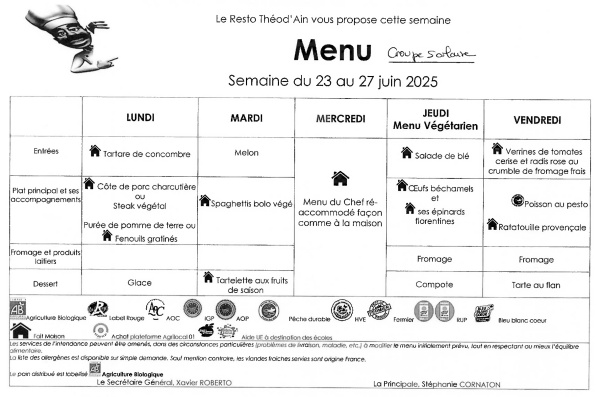 Menu du 23 au 27 juin 2025