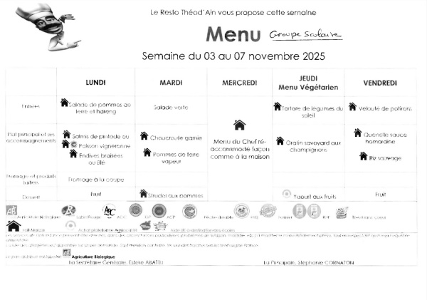 Menu du 3 au 7 novembre 2025