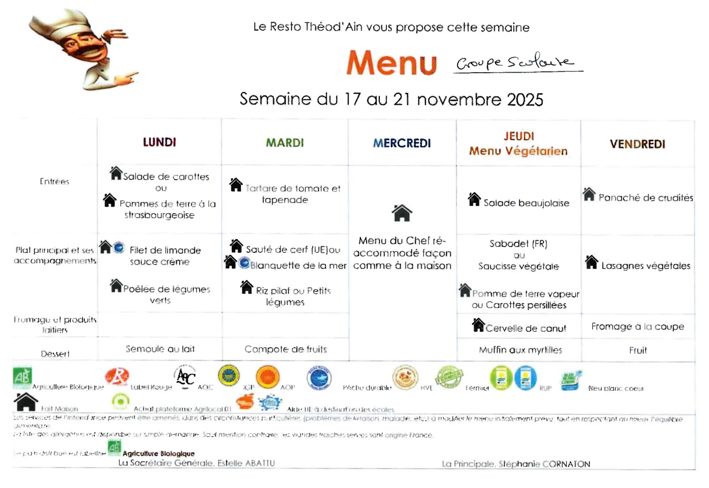 Menu du 17 au 21 novembre 2025