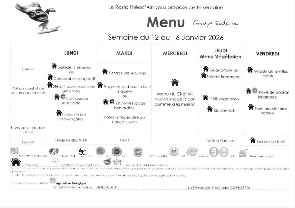 Menu du 12 au 16 janvier 202§