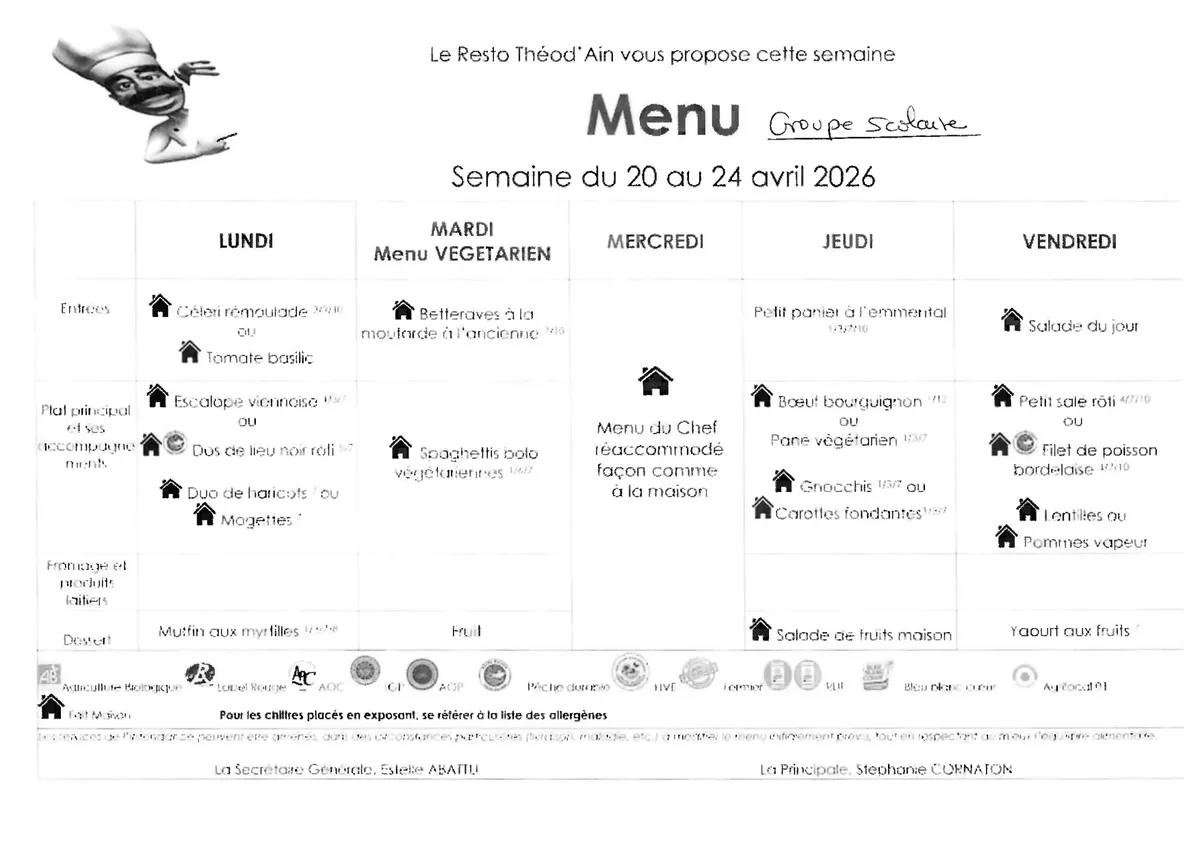Menu de la semaine
