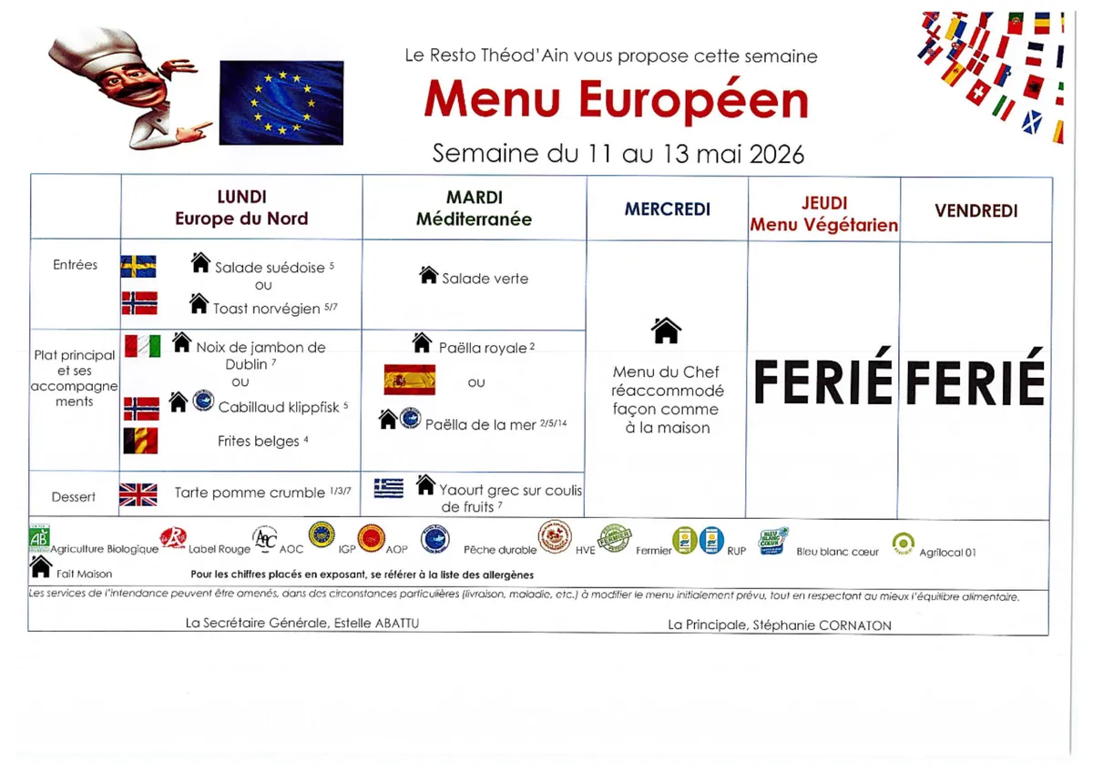 Menu de la semaine