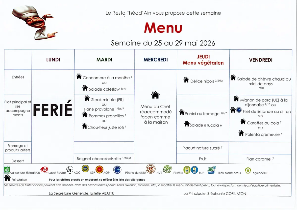Menu de la semaine