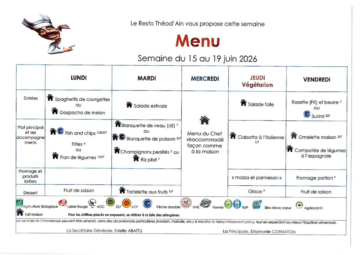 Menu de la semaine