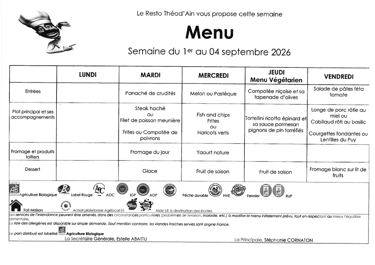 Menu de la semaine