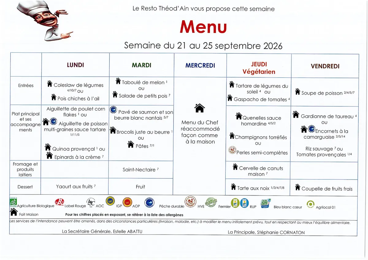 Menu de la semaine